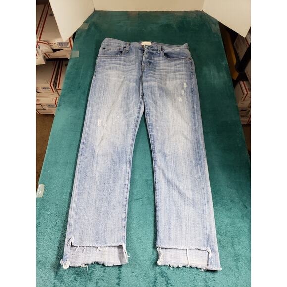 Free People Jeans Size 28 Womens Blue Pants Stretch Denim Fray Hem Ankle - Picture 1 of 13